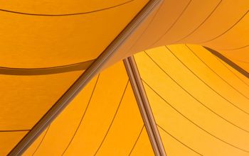 Yellow tent with lines