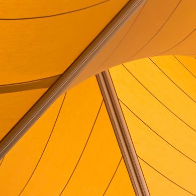 Yellow tent with lines